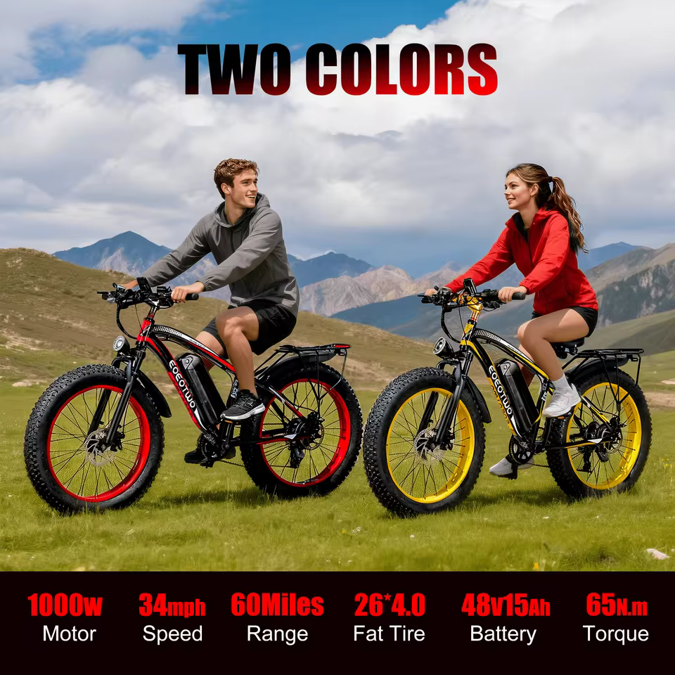 1500W fat tire electric bike available in multiple colors for mountain and beach riding