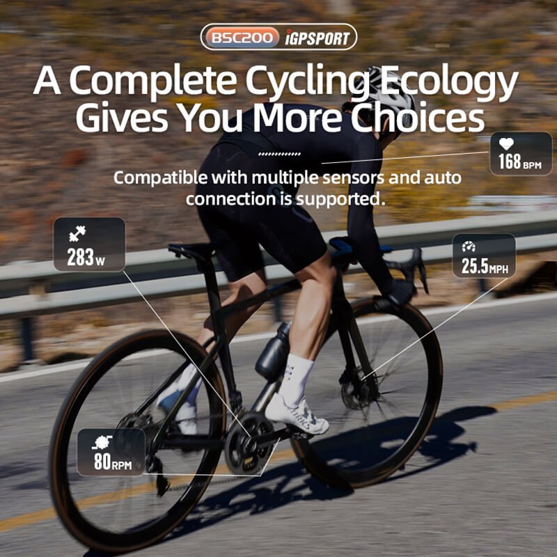 iGPSPORT BSC200 ANT+ bike computer compatible with heart rate monitors and power sensors for professional data tracking