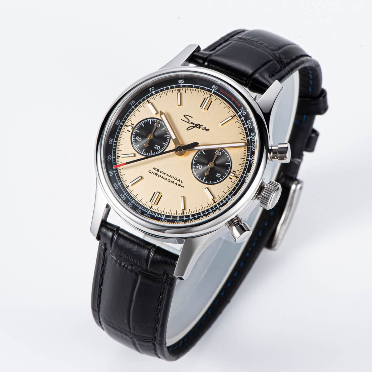 Sugess 1963 cream dial mechanical chronograph watch