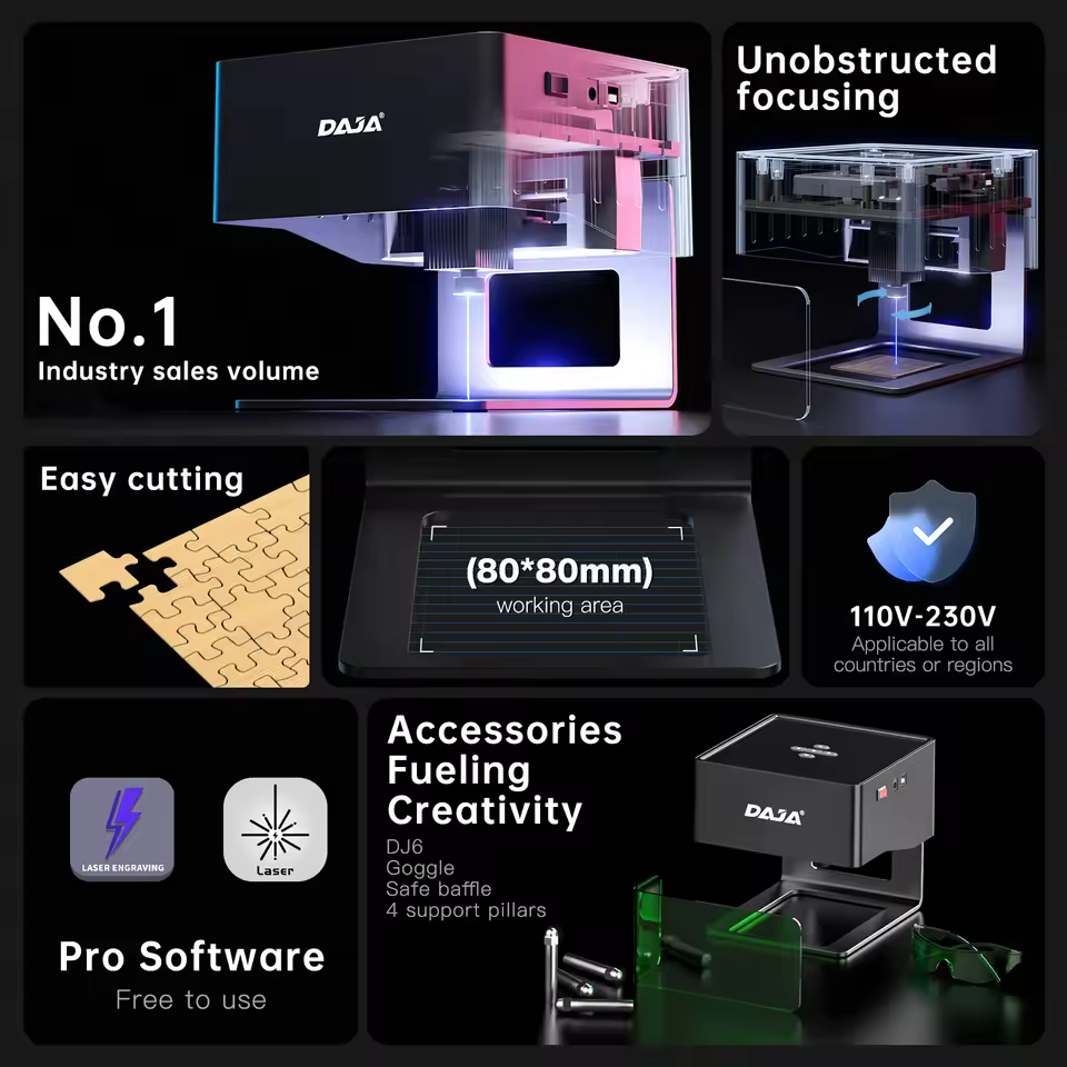 DAJA DJ6 Mini Laser Engraver Review infographic highlighting the best budget portable laser engraver 2026