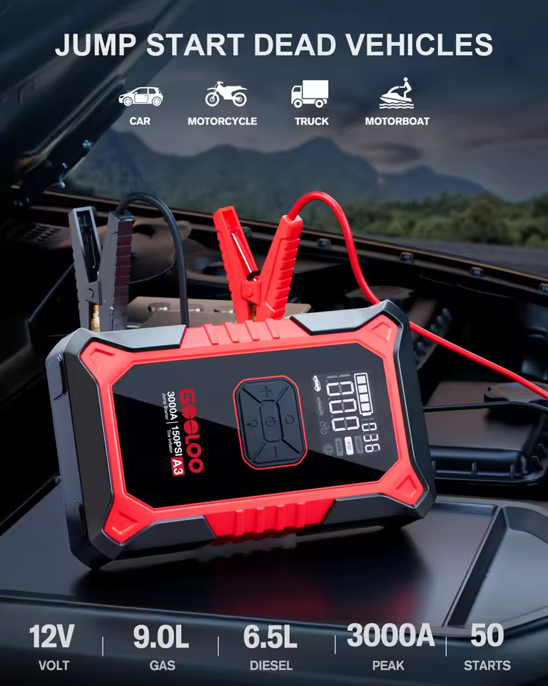 Jump starting dead vehicles with 3000A peak current - GOOLOO A3 performance test
