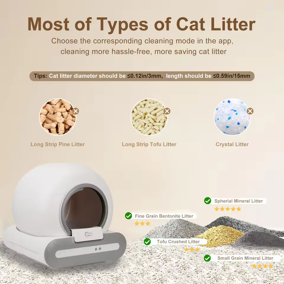 DOEL 65L self-cleaning cat litter box compatible with tofu and mixed litter types