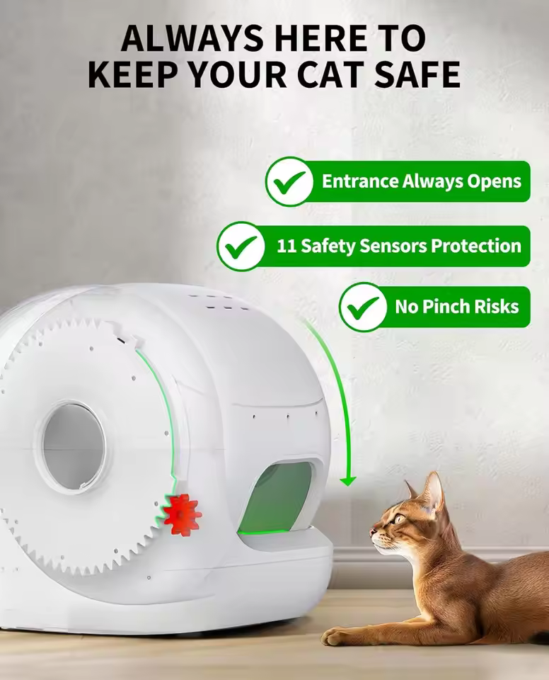Automatic cat litter box safety sensors and pinch protection features on PETKIT PuraMax 2