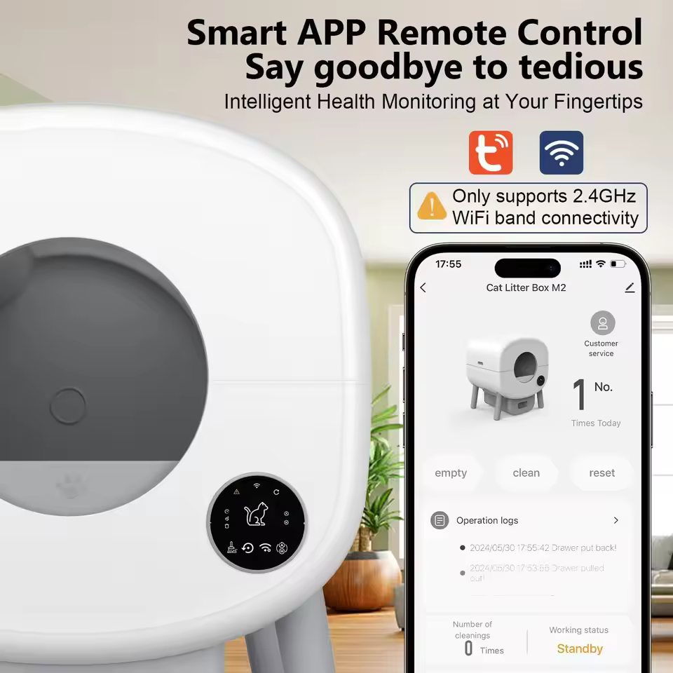 Smart APP remote control and health monitoring for Fumoi self-cleaning cat litter box