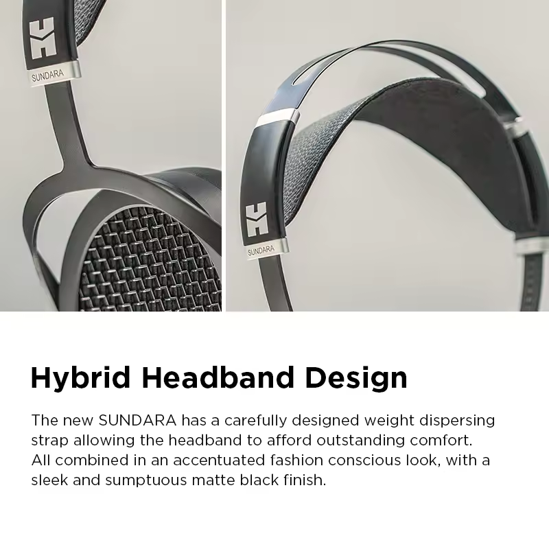 HIFIMAN Sundara headphones on stand showing lightweight aluminum headband design
