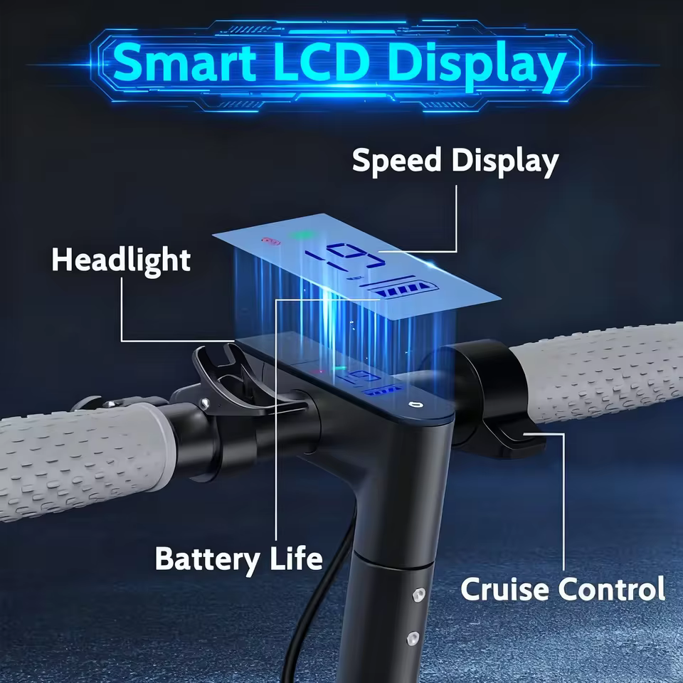 Smart LCD display on the LADPED LP60 electric scooter review showing battery life