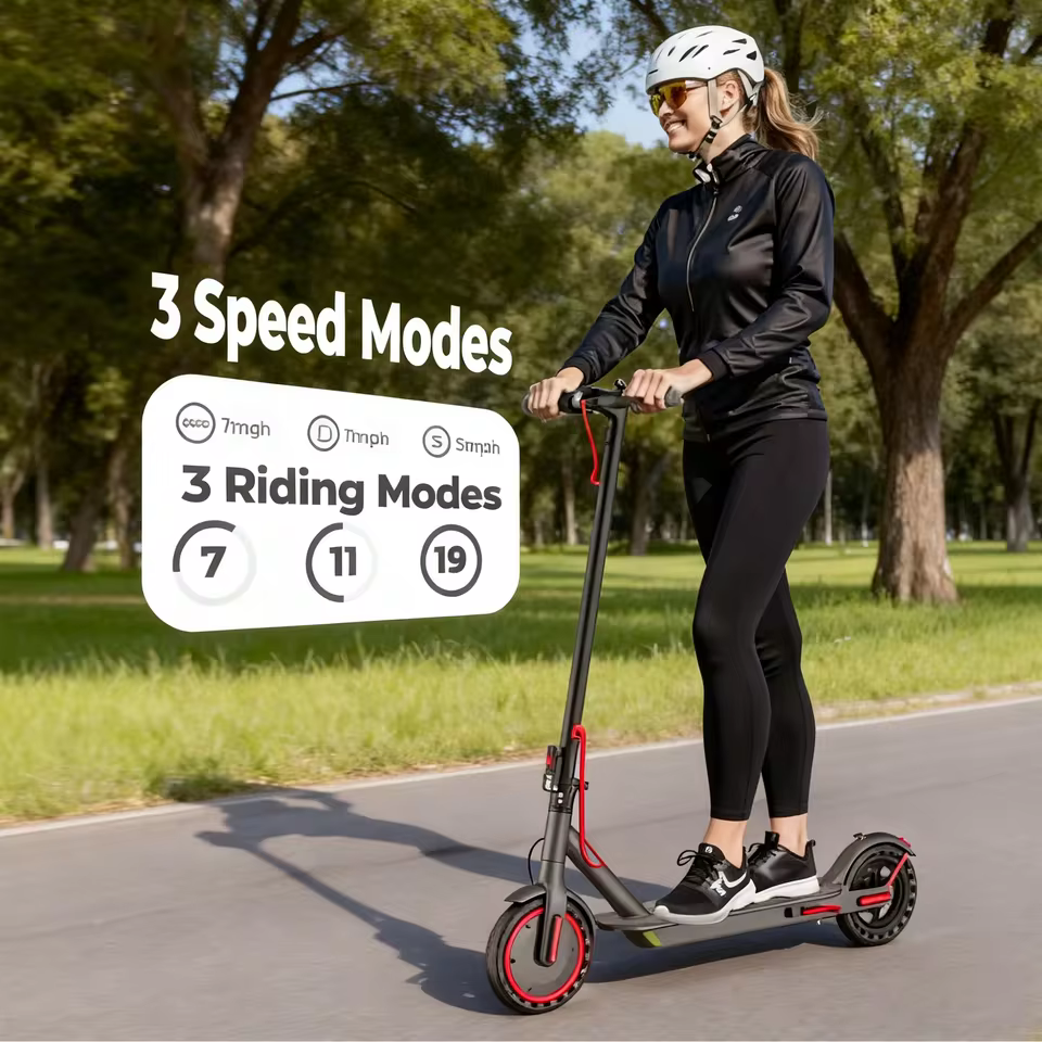 Woman riding the best budget electric scooter for adults with 3 speed modes