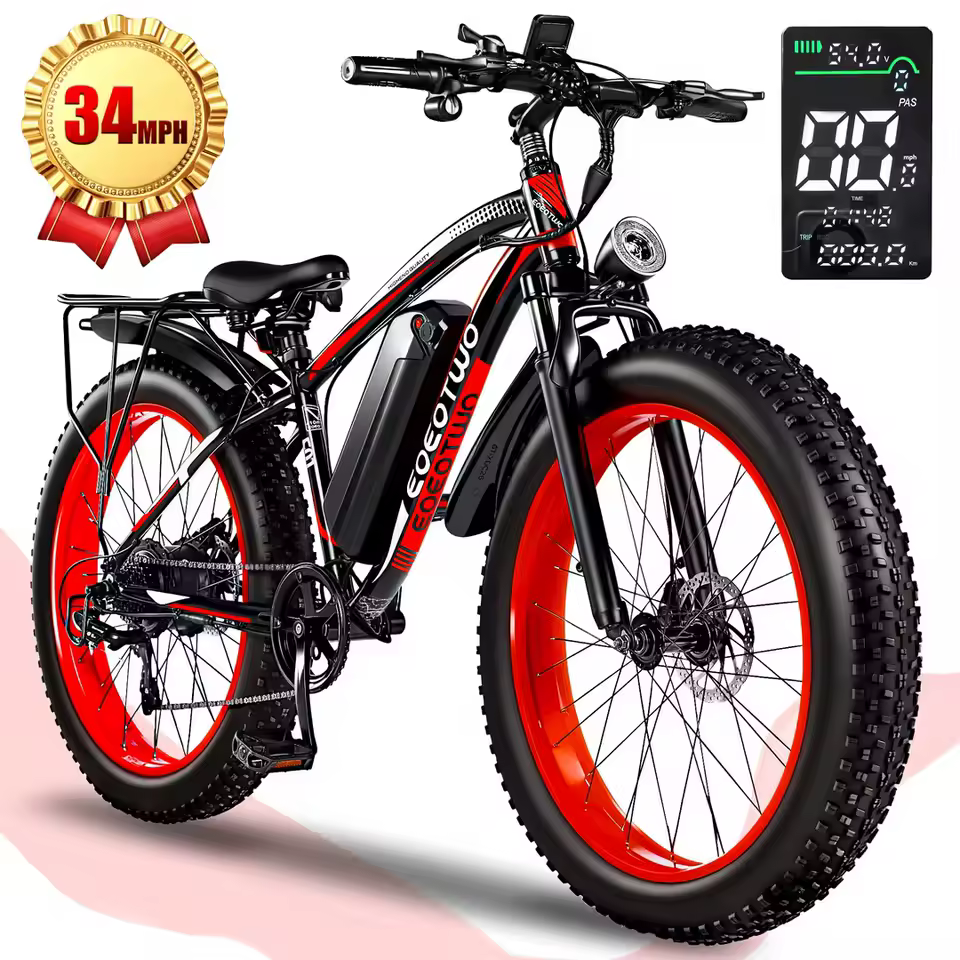 EOEOTWO 1500W fat tire electric bike red color 34MPH 48V