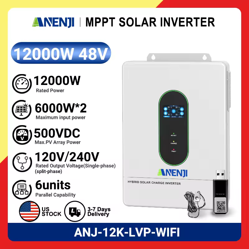 ANENJI 12KW hybrid solar inverter 48V MPPT with WiFi monitoring