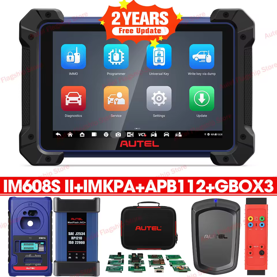 Autel IM608S II bundle details showing GBOX3 and APB112 - best key programming tool for locksmiths 2025.