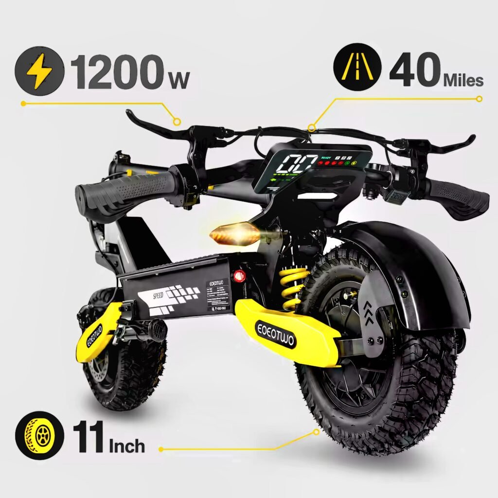 Fastest electric scooter EOEOTWO 1200W 40 miles range 11 inch off road tires