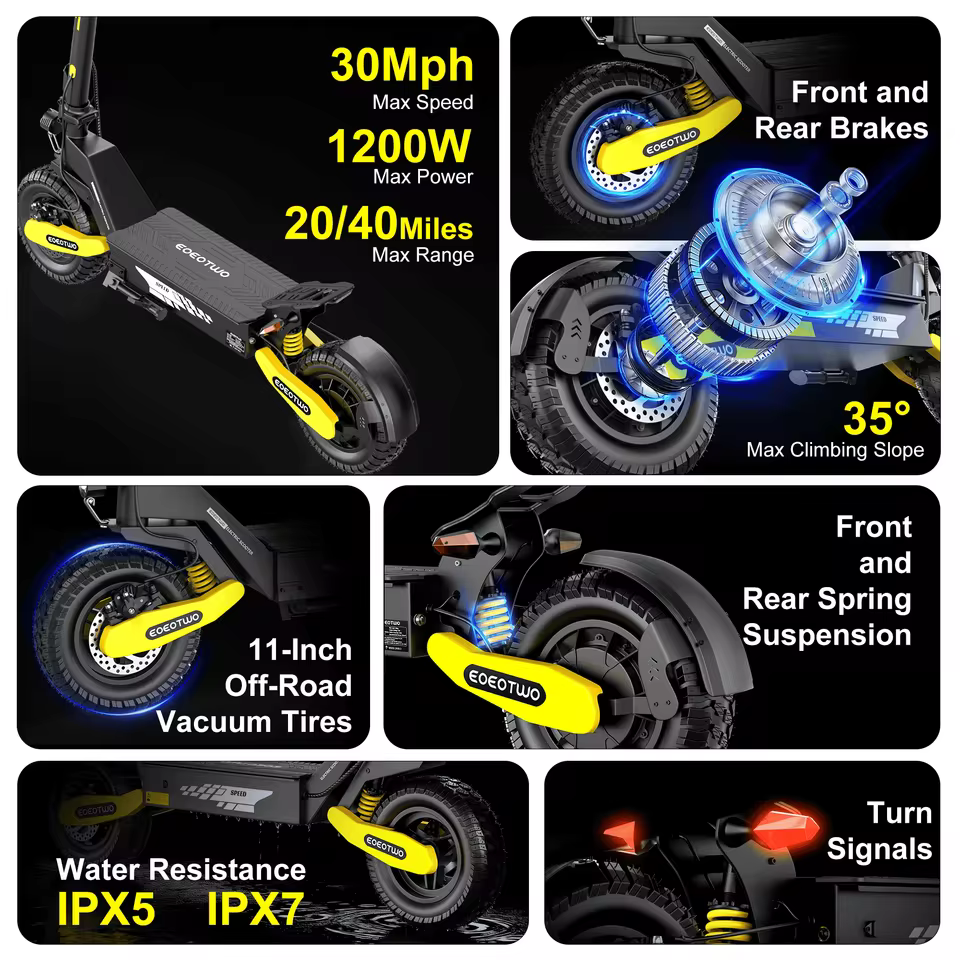 EOEOTWO fastest electric scooter features 1200W motor 30MPH speed and off-road specs
