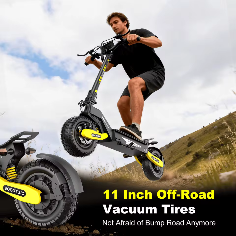 EOEOTWO electric scooter 11 inch off-road vacuum tires handling rough terrain