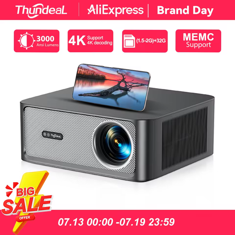 ThundeaL TD98Pro projector with 3000 ANSI lumens displaying image on AliExpress Brand Day sale