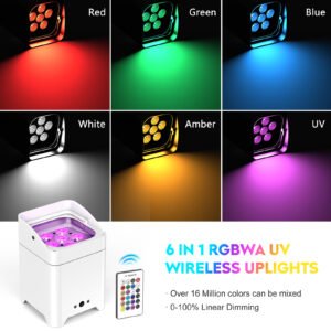 best dj lights 6-in-1 RGBWA+UV color options with wireless uplights