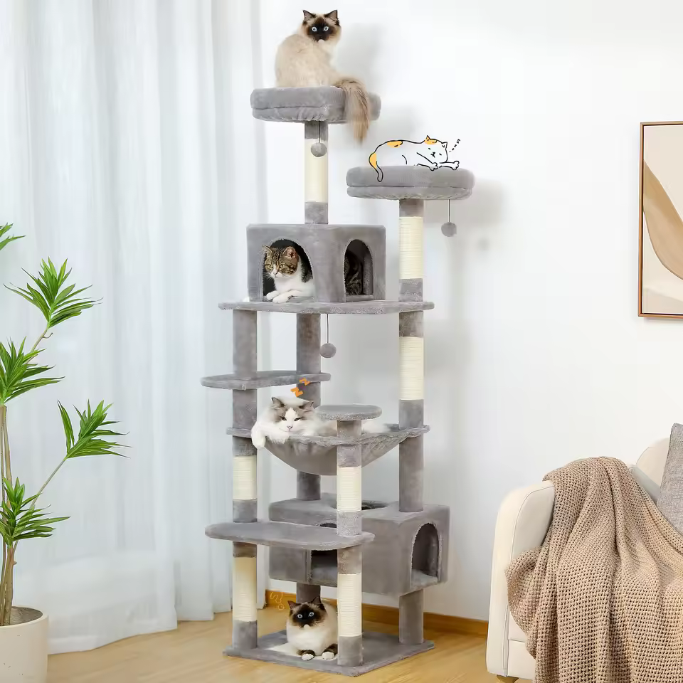 best cat trees - large multi-level cat tower with scratching posts and hammock