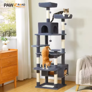 scratching post for cats - gray tall cat tower with multiple perches