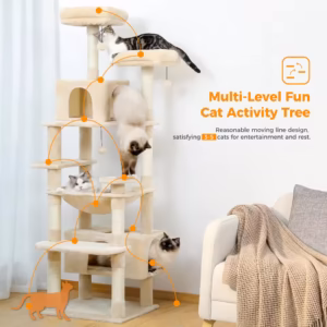 cat playground - beige multi-level cat activity tree with hammock