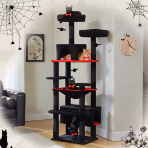 best cat trees - black multi-level cat tower with scratching posts
