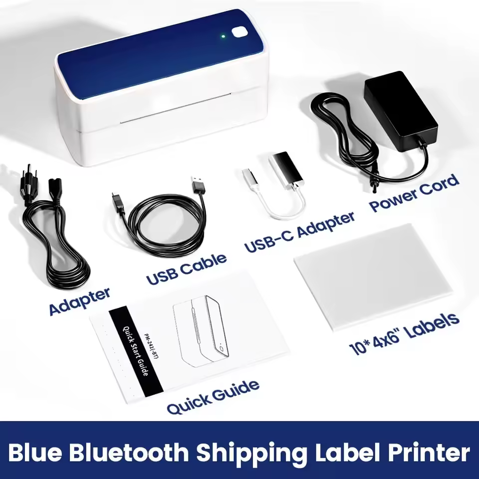 Phomemo PM-241-BT Blue Bluetooth Shipping Label Printer and Accessories