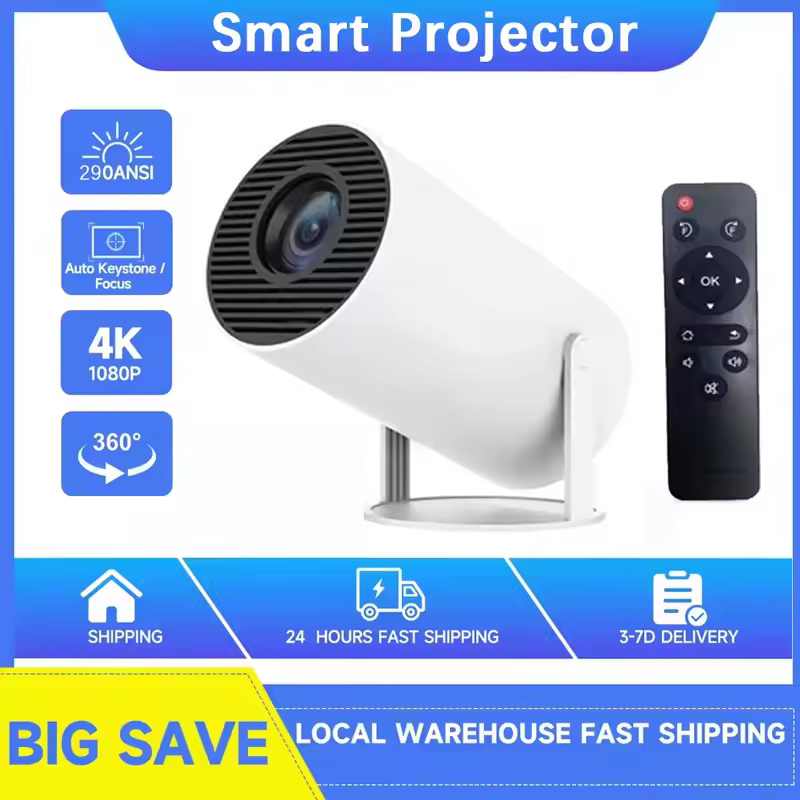Magcubic HY300 projector with 290 ANSI lumens, 4K support, and 360ยฐ rotatable design