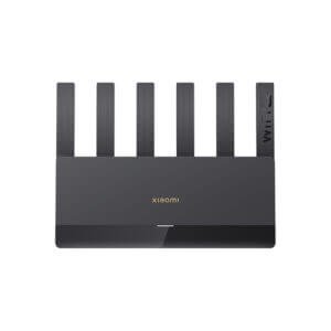 Xiaomi BE6500 WiFi 7 router front angle with six antennas