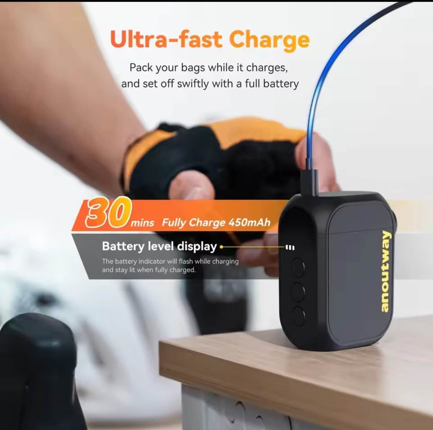 Anoutway AT1 Pro electric bike pump 30 minute fast charging