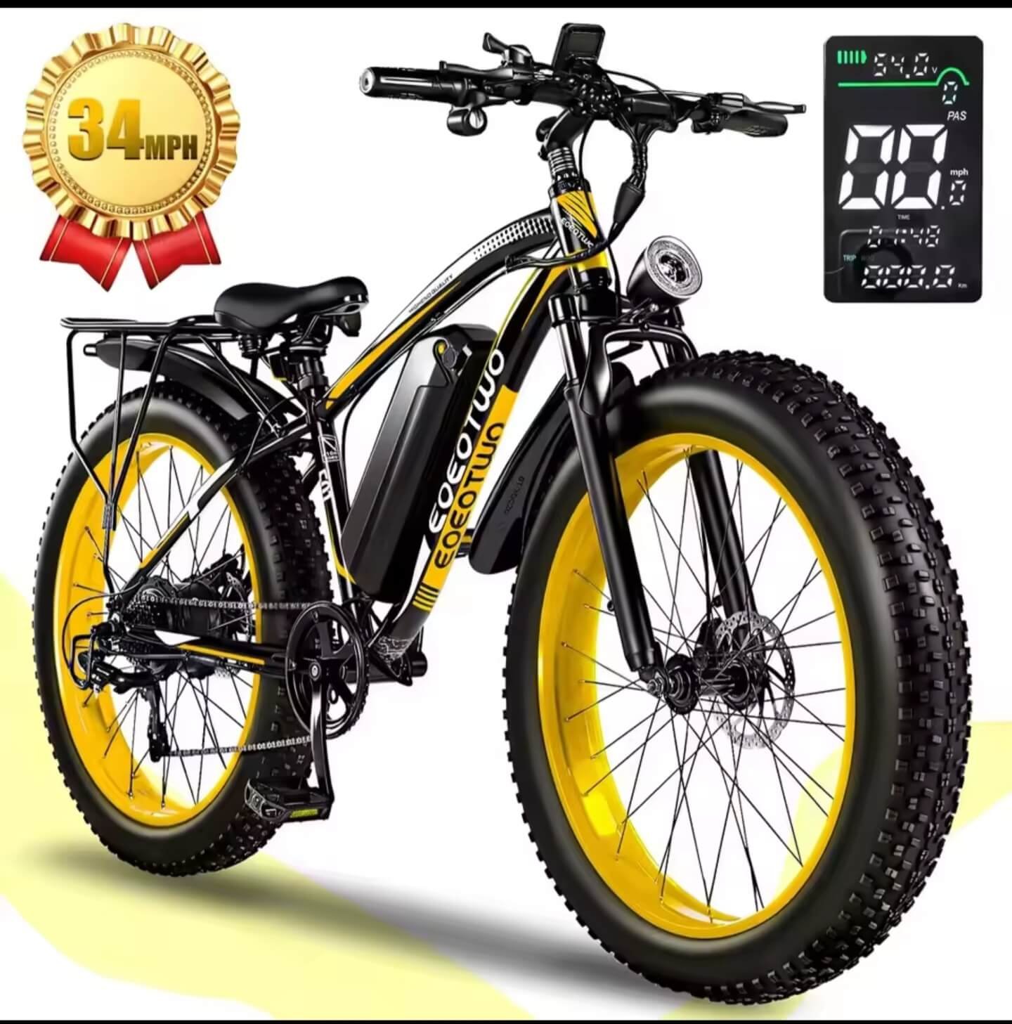 EOEOTWO 1500W fat tire electric bike with 34 MPH top speed