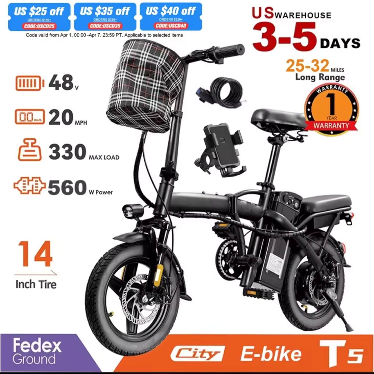 City E-bike T5 folding electric bike for adults with 560W motor