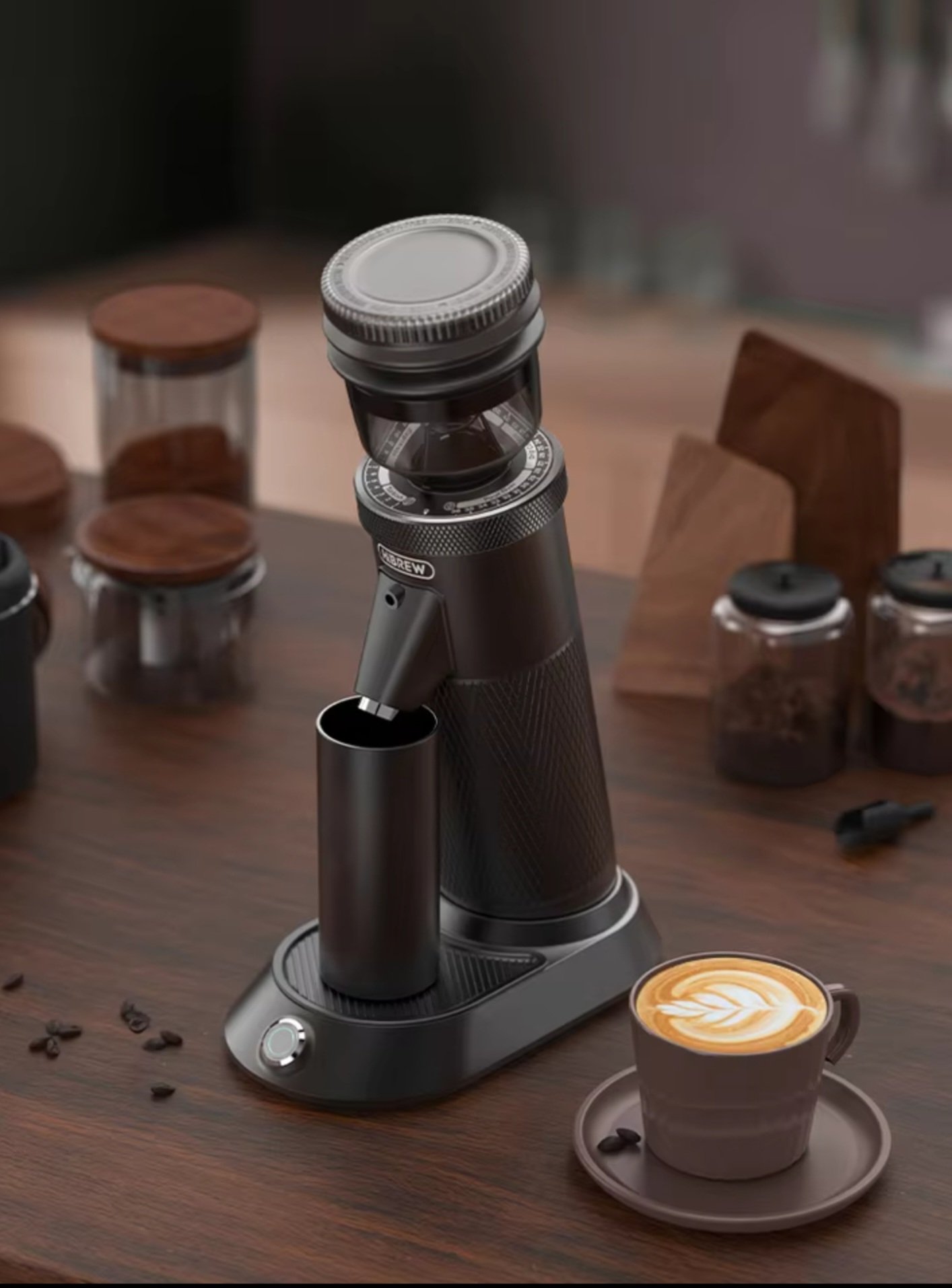 HiBREW G5 espresso grinder on kitchen counter with coffee