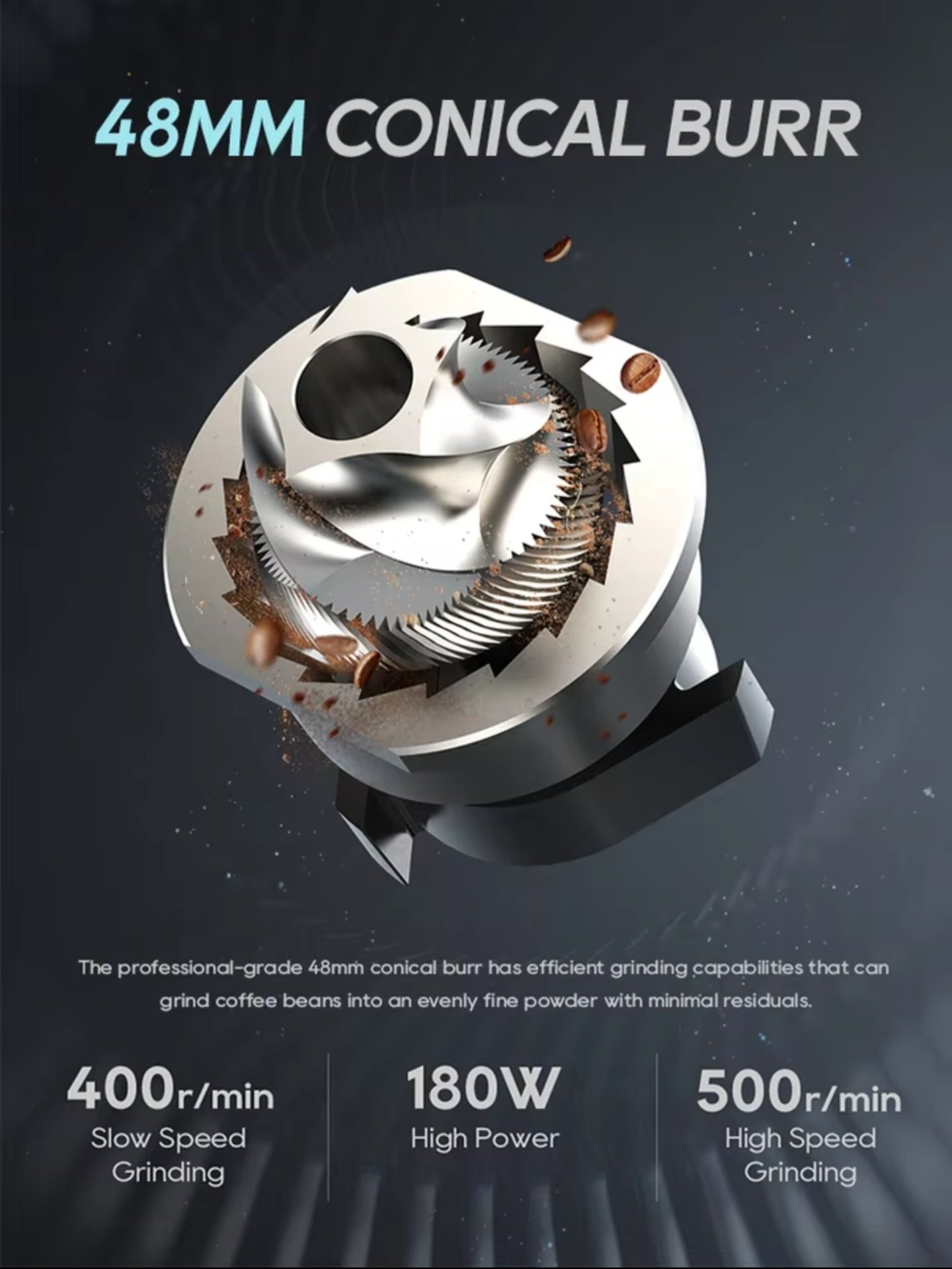 HiBREW G5 48mm conical burr grinding mechanism specs