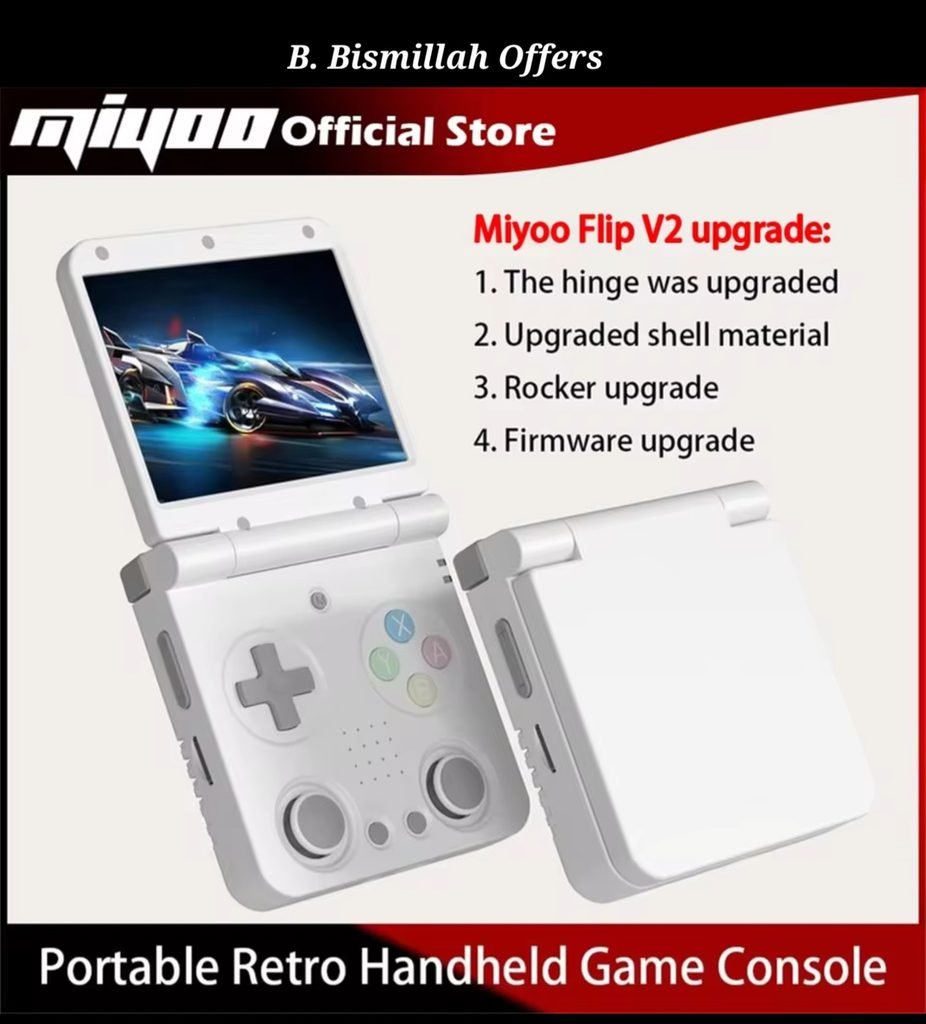MIYOO Flip V2 retro handheld game console with upgraded hinge, shell, and firmware