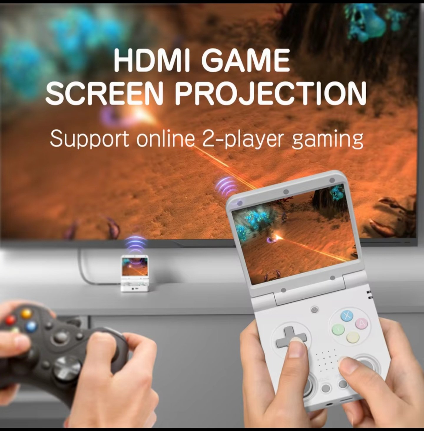 MIYOO Flip V2 HDMI output supporting online 2-player retro gaming