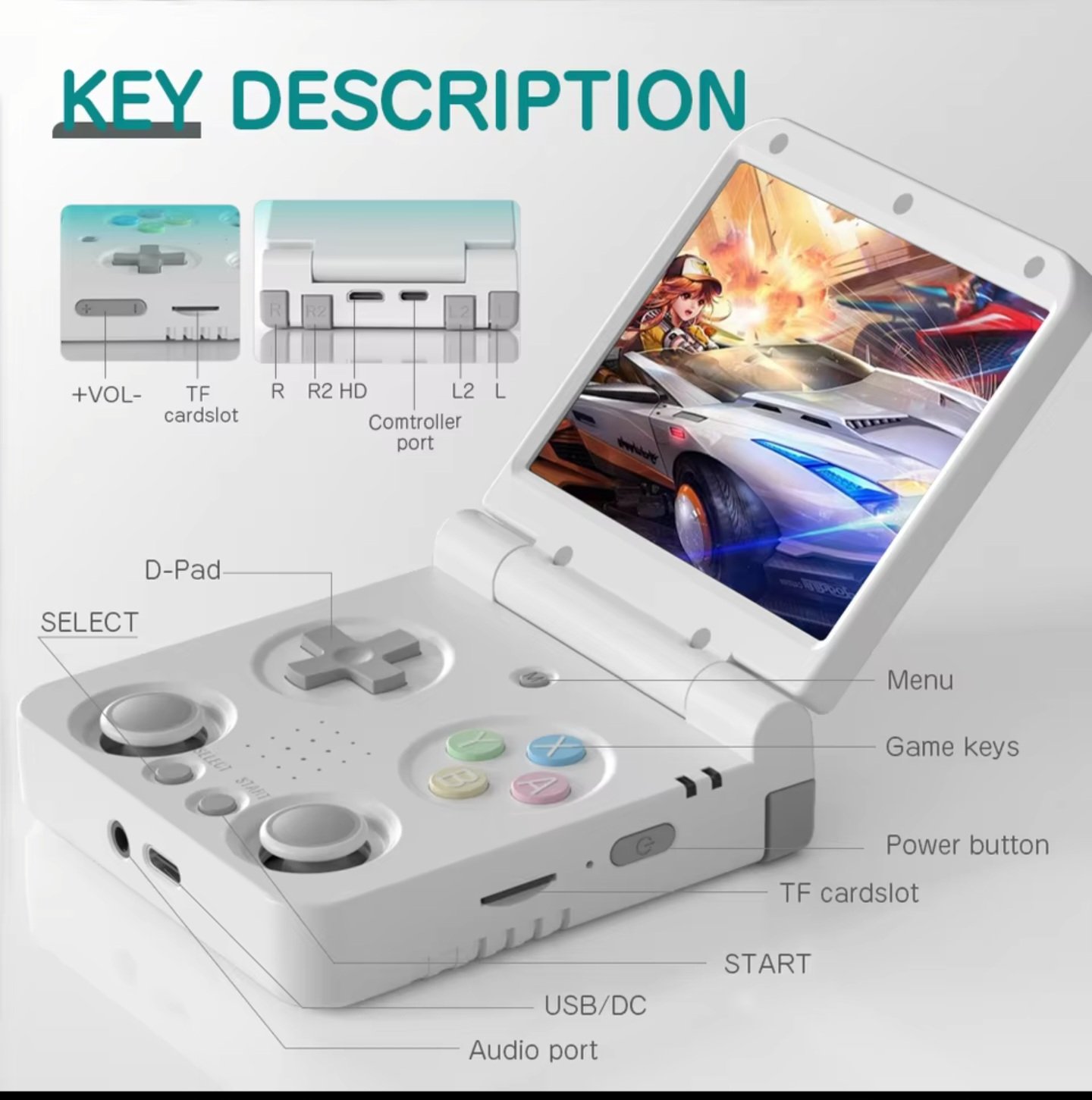 MIYOO Flip V2 retro handheld game console button layout and controls