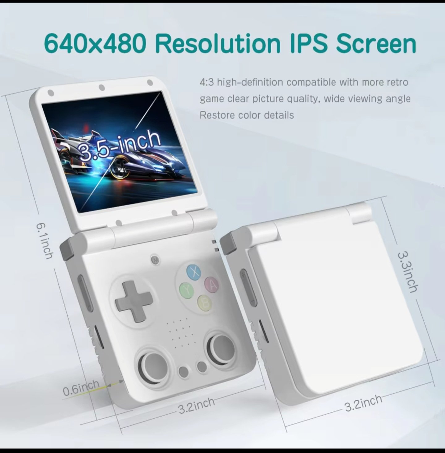 MIYOO Flip V2 4.3-inch 640x480 IPS screen dimensions