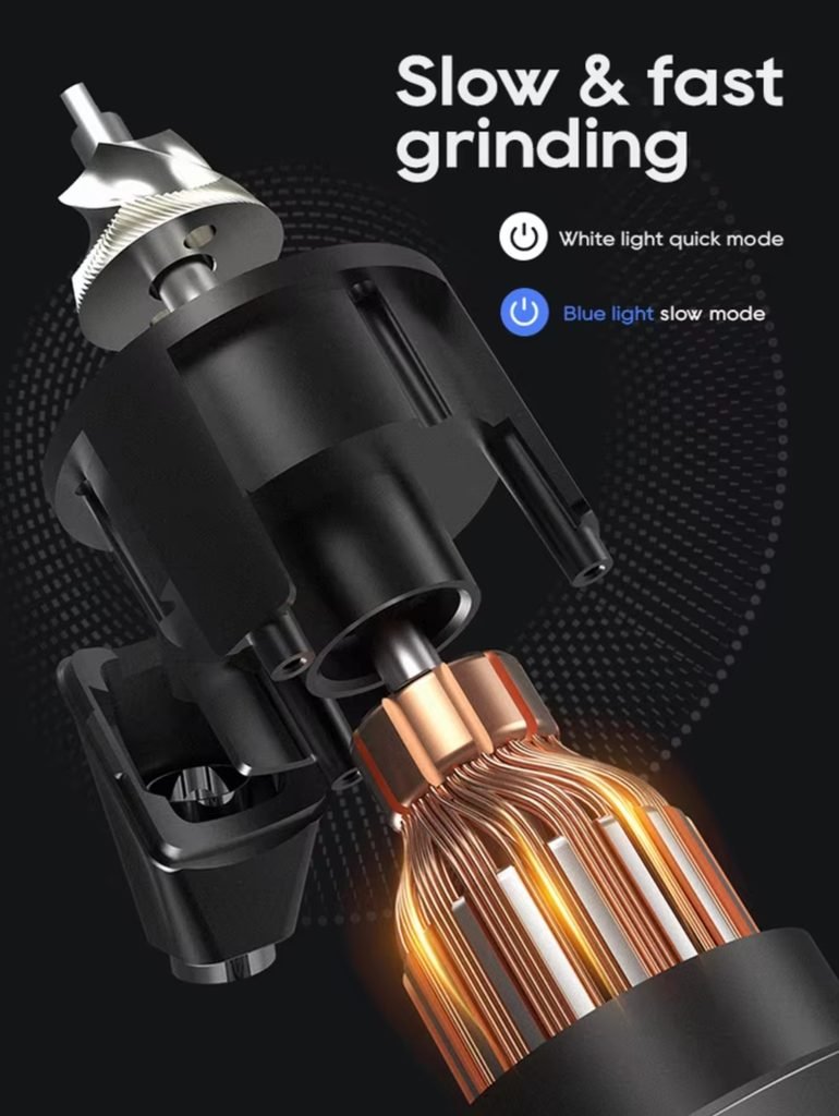 HiBREW G5 conical burr mechanism close-up showing grinding action