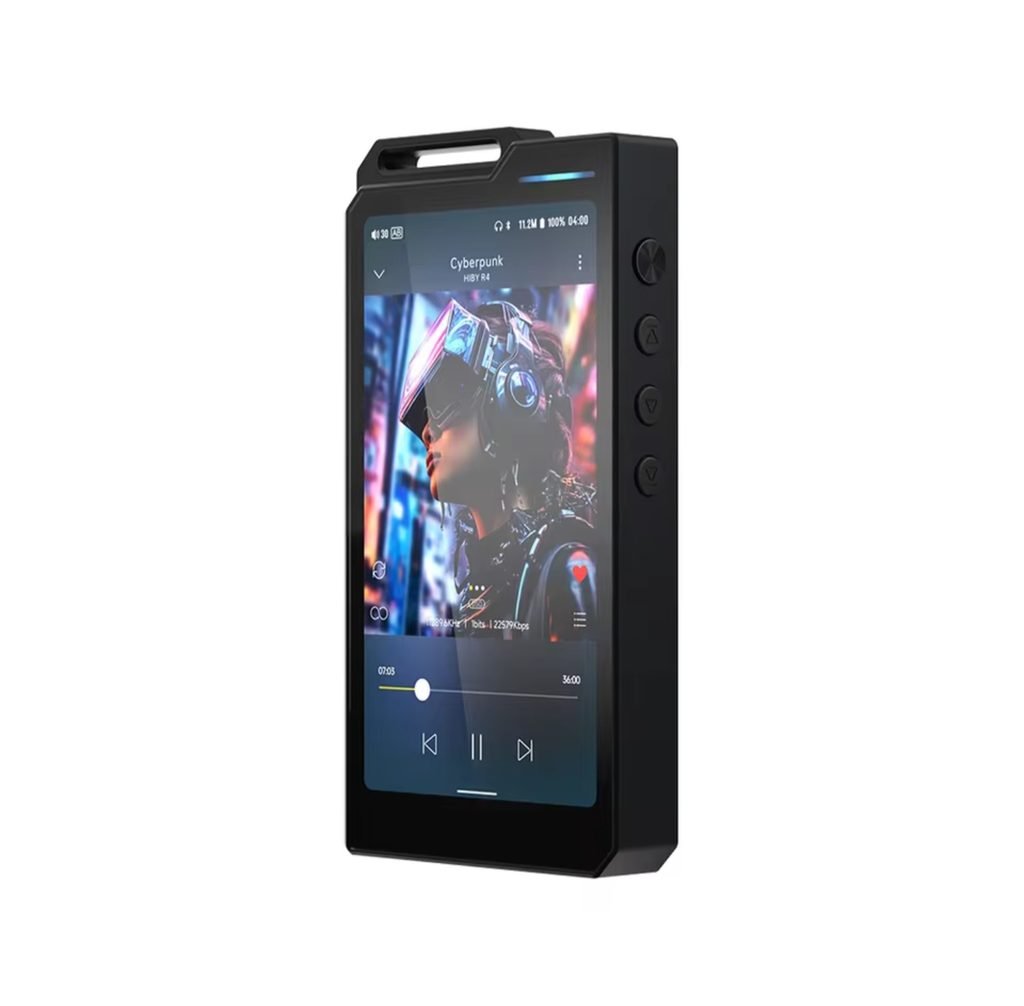 HiBy R4 black color option playing music with album cover displayed