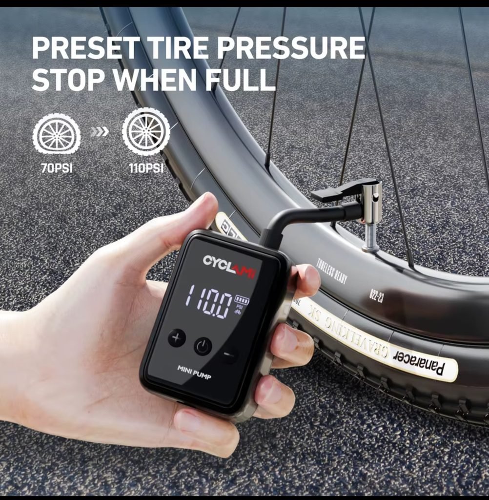 CYCLAMI 150PSI preset tire pressure auto stop 70 to 110 PSI