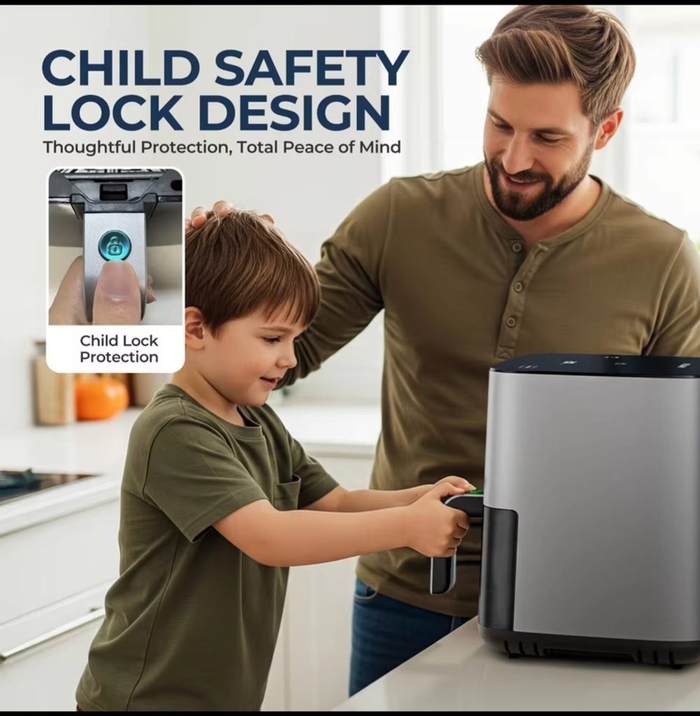 Non toxic air fryer ROUNY child safety lock design for kitchen safety
