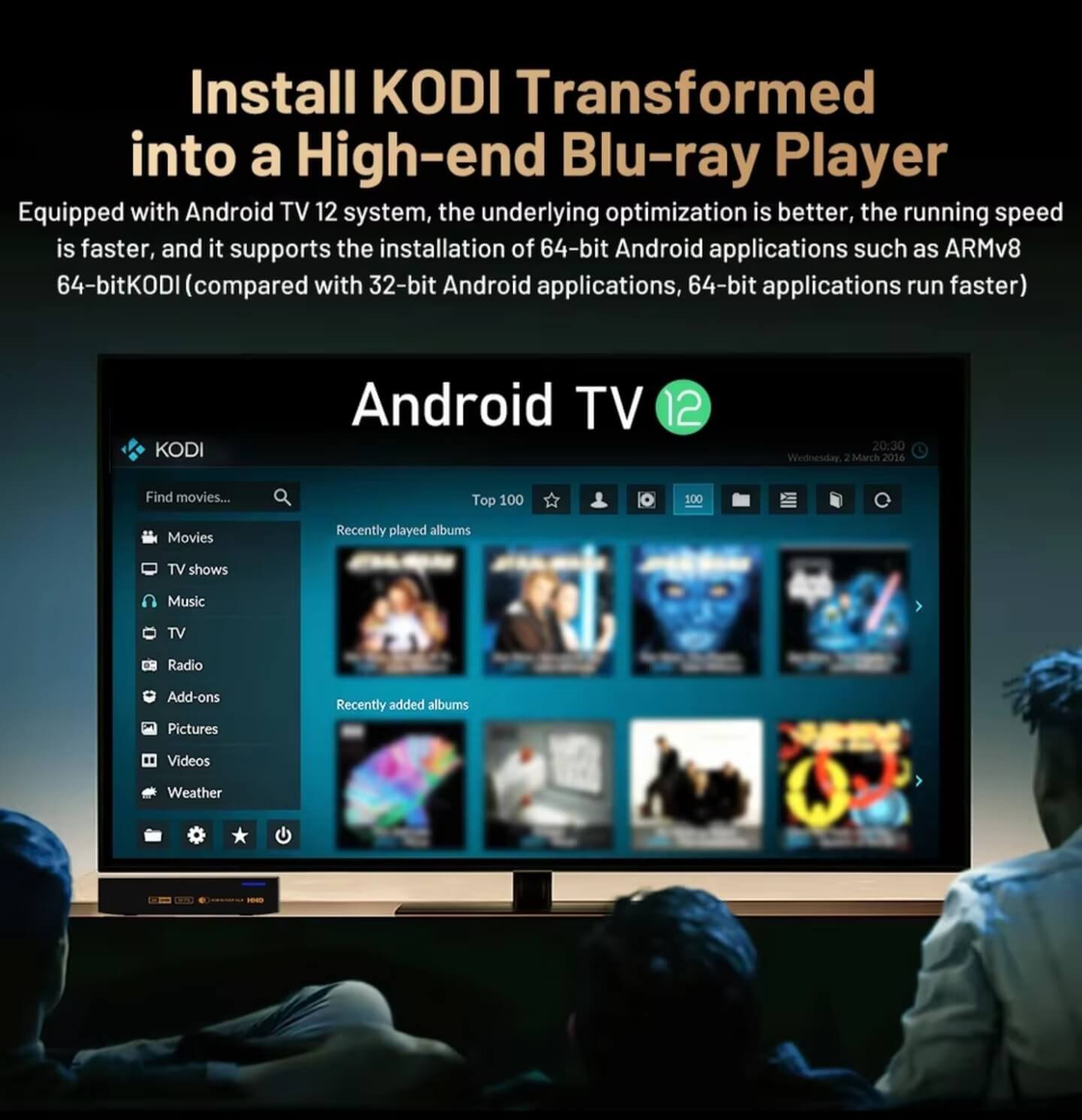 Kinhank Super Console X5 Pro running KODI on Android 12 as high-end Blu-ray player