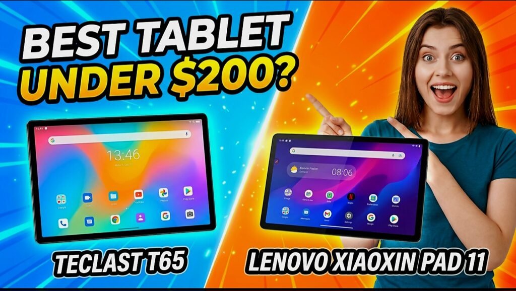Teclast T65 and Lenovo Xiaoxin Pad 11 — best tablet under $200 comparison, 13.4 inch 120Hz display