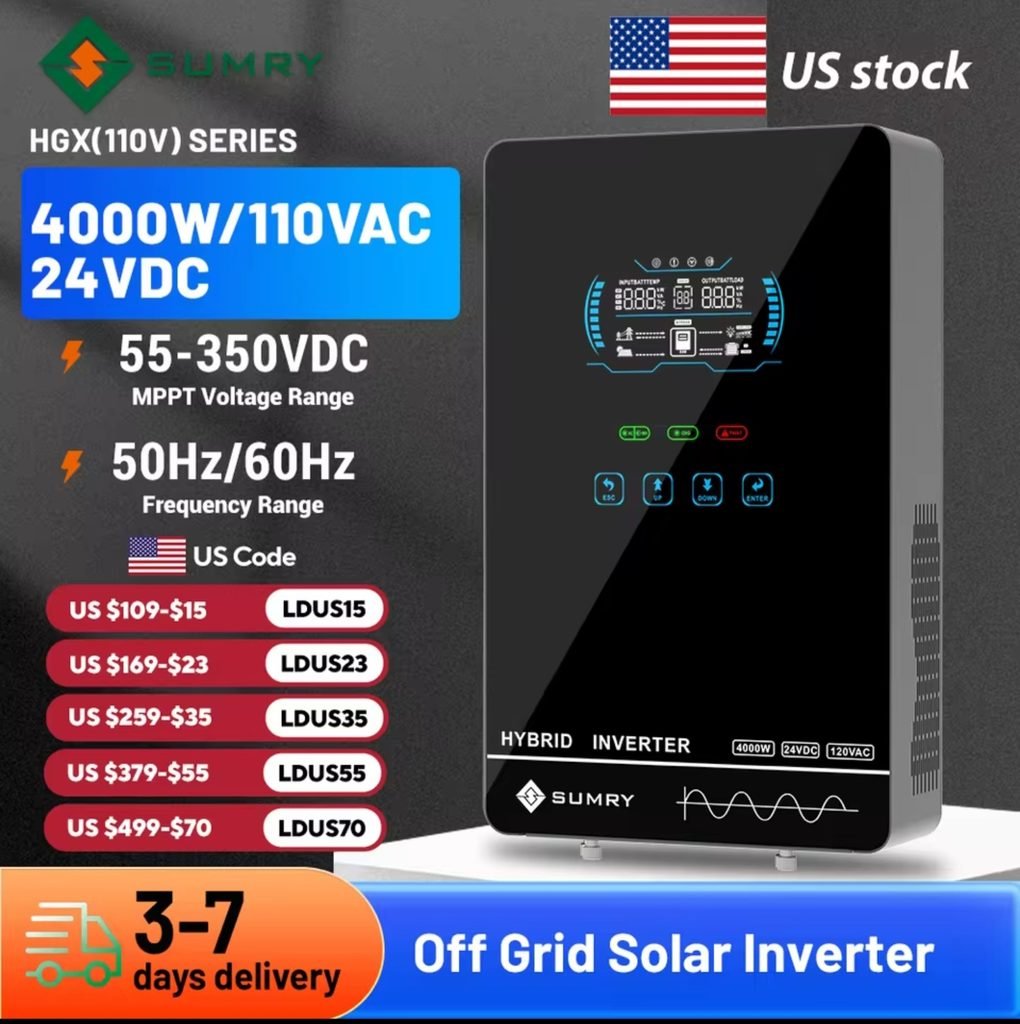 SUMRY 4KW solar inverter HGX series hybrid inverter with 55-350VDC MPPT charge controller