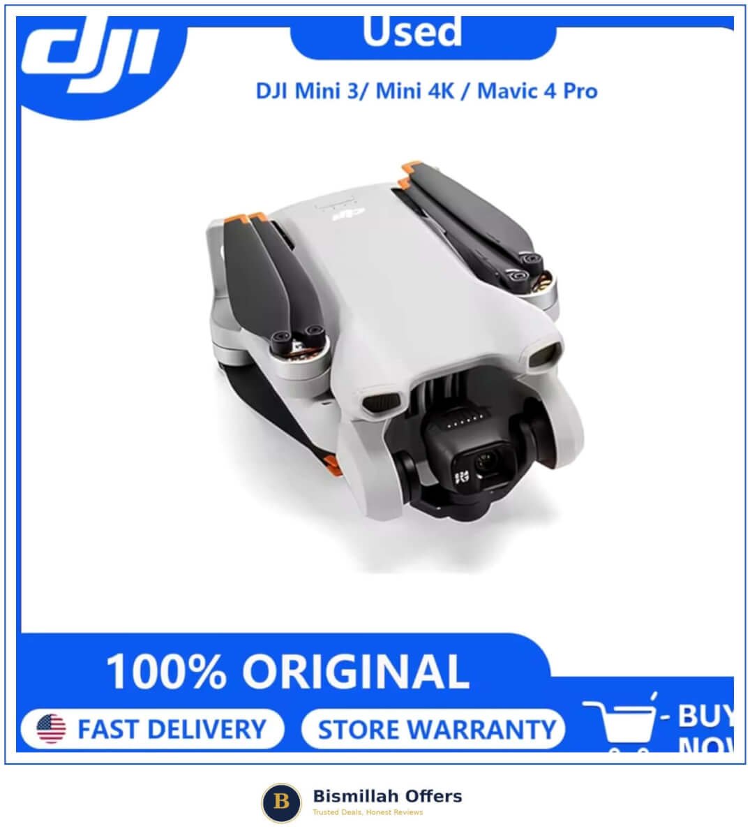 Refurbished DJI Mini 4K drone with camera and folded propellers